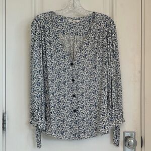 Madewell Floral Print Blouse - Blue and Creamy White